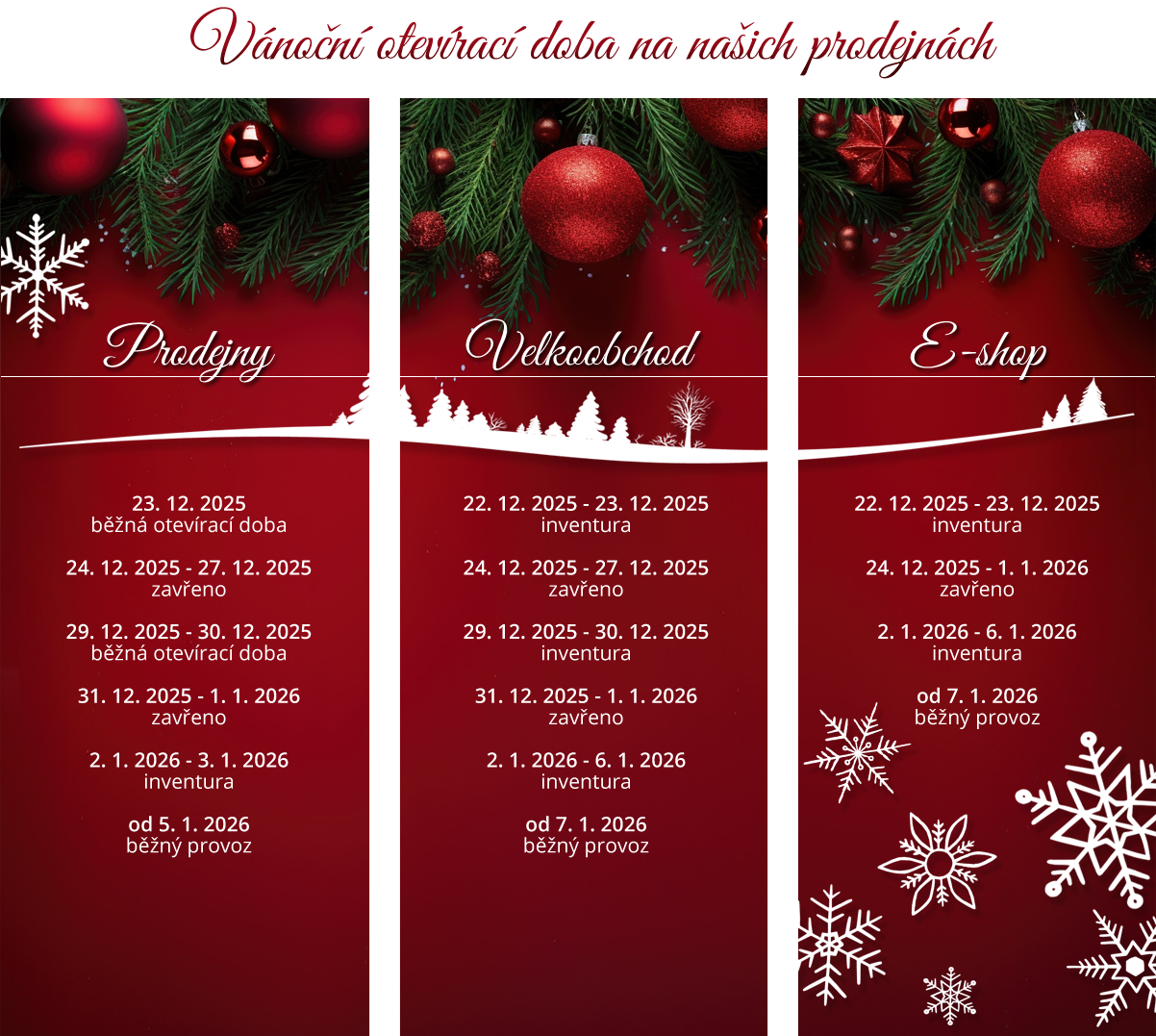 Vánoční otevírací doba 2025