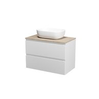 Nábytkový set Cersanit Moduo 80, skříňka 80 pod desku bílá, deska 80 horní dub, umyvadlo Moduo 50 na desku obdélníkové bílé