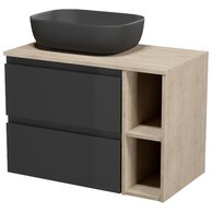 Nábytkový set Cersanit Moduo 80, skříňka 60 pod desku antracitová, skříňka 20 pod desku otevřená dub, deska 80 horní dub, umyvadlo Moduo 50 na desku obdélníkové antracitové