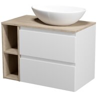 Nábytkový set Cersanit Moduo 80, skříňka 60 pod desku bílá, skříňka 20 pod desku otevřená dub, deska 80 horní dub, umyvadlo Moduo 55 na desku nepravidelné bílé