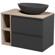 Nábytkový set Cersanit Moduo 80, skříňka 60 pod desku antracitová, skříňka 20 pod desku otevřená dub, deska 80 horní dub, umyvadlo Moduo 55 na desku nepravidelné antracitové