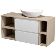 Nábytkový set Cersanit Moduo 120, skříňka 60 pod desku bílá, skříňka 40 pod desku otevřená dub, skříňka 20 pod desku dub, deska 120 dub, umyvadlo Moduo 55 na desku nepravidelné bílé