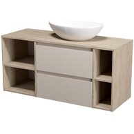 Nábytkový set Cersanit Moduo 120, skříňka 60 pod desku kašmír, skříňka 40 pod desku otevřená dub, skříňka 20 pod desku dub, deska 120 dub, umyvadlo Moduo 55 na desku nepravidelné bílé