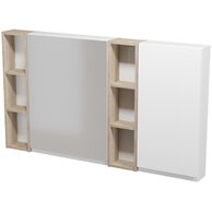 Nábytkový set Cersanit Moduo 140, skříňka 60 zrcadlová závěsná bílá, skříňka 20 horní závěsná otevřená dub 2x, skříňka 40 závěsná horní bílá
