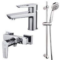 Set baterií Cersanit Mille umyvadlová a vanová, sprchová, sprchový set Vibe, chrom, S952‑004