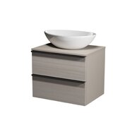 Nábytkový set Cersanit Virgo 60, skříňka 60 s deskou šedá, úchytky černé, umyvadlo Moduo 50 na desku nepravidelné bílé