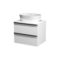 Nábytkový set Cersanit Virgo 60, skříňka 60 s deskou bílá, úchytky černé, umyvadlo Moduo 50 na desku oválné bílé