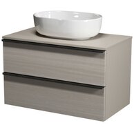 Nábytkový set Cersanit Virgo 80, skříňka 80 s deskou šedá, úchytky černé, umyvadlo Moduo 50 na desku oválné bílé