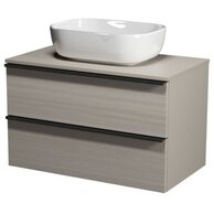 Nábytkový set Cersanit Virgo 80, skříňka 80 s deskou šedá, úchytky černé, umyvadlo Moduo 50 na desku obdélníkové bílé