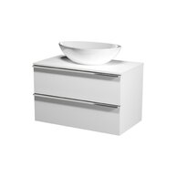 Nábytkový set Cersanit Virgo 80, skříňka 80 s deskou bílá, úchytky černé, umyvadlo Moduo 50 na desku nepravidelné bílé