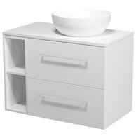 Nábytkový set Cersanit Larga 80, skříňka 60 pod desku bílá, skříňka 20 pod desku otevřená bílá, deska 80 horní bílá, umyvadlo Larga 40 na desku kulaté bílé, úchytky chrom