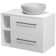 Nábytkový set Cersanit Larga 80, skříňka 60 pod desku bílá, skříňka 20 pod desku otevřená bílá, deska 80 horní bílý mramor, umyvadlo Larga 40 na desku kulaté šedé, úchytky černé