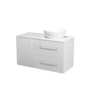 Nábytkový set Cersanit Larga 100, skříňka 60 pod desku bílá, skříňka 40 pod desku s dvířky bílá, deska 100 horní bílá, umyvadlo Larga 40 na desku kulaté bílé, úchytky chrom