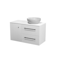 Nábytkový set Cersanit Larga 100, skříňka 60 pod desku bílá, skříňka 40 pod desku s dvířky bílá, deska 100 horní bílý mramor, umyvadlo Larga 40 na desku kulaté šedé, úchytky černé