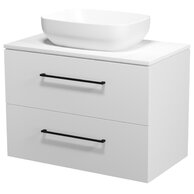 Nábytkový set Cersanit Larga 80, skříňka 80 pod desku bílá, deska 80 horní bílý mramor, umyvadlo Larga 50 na desku obdélníkové bílé, úchytky černé