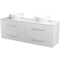 Nábytkový set Cersanit Larga 160, skříňka 80 pod desku bílá 2x, deska 160 horní bílá, umyvadlo Larga 40 na desku kulaté bílé 2x, úchytky chrom