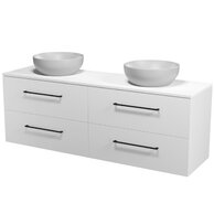 Nábytkový set Cersanit Larga 160, skříňka 80 pod desku bílá 2x, deska 160 horní bílý mramor, umyvadlo Larga 40 na desku kulaté šedé 2x, úchytky černé