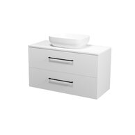 Nábytkový set Cersanit Larga 100, skříňka 100 pod desku bílá, deska 100 horní bílý mramor, umyvadlo Larga 50 na desku obdélníkové bílé, úchytky černé