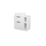 Skřííňka Cersanit City 60 pod desku bílá, skříňka 20 pod desku otevřená bílá, deska 80 horní bílá, umyvadlo City 60 na desku obdélníkové bílé, úchytky černé