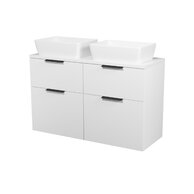 Nábytkový set Cersanit City 120, skříňka 60 pod desku bílá 2x, deska 120 horní bílá, umyvadlo City 50 na desku obdélníkové bílé 2x, úchytky černé