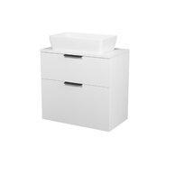 Nábytkový set Cersanit City 80, skříňka 80 bílá, deska 80 horní bílá, umyvadlo City 60 na desku obdélníkové bílé,úchytky černé