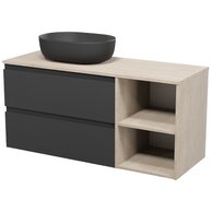 Nábytkový set Cersanit Moduo 120, skříňka 80 pod desku antracit, skříňka 40 pod desku dub, deska 120 dub, umyvadlo Moduo 50 na desku oválné antracitové