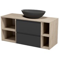 Nábytkový set Cersanit Moduo 120, skříňka 60 pod desku antracitová, skříňka 40 pod desku otevřená dub, skříňka 20 pod desku dub, deska 120 dub, umyvadlo Moduo 55 na desku nepravidelné antracitové