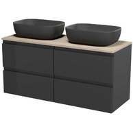 Nábytkový set Cersanit Moduo 120, skříňka 60 pod desku antracitová 2x, deska 120 horní dub, umyvadlo Moduo 50 na desku obdélníkové antracitové 2x