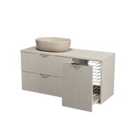 Nábytkový set Cersanit Tirso 120, skříňka 80 pod desku kašmír, skříňka 40 pod desku s košem na prádlo kašmír, deska 120 horní kašmír, umyvadlo Moduo 50 na desku oválné béžové, výpust umyvadlová béžová