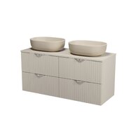 Nábytkový set Cersanit Tirso 120, skříňka 60 pod desku kašmír 2x, deska 120 horní kašmír, umyvadlo Moduo 50 na desku oválné béžové 2x, výpust umyvadlová béžová 2x