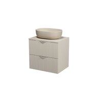 Nábytkový set Cersanit Tirso 60, skříňka 60 pod desku kašmír, deska 60 horní kašmír, umyvadlo Moduo 50 na desku oválné béžové, výpust umyvadlová béžová