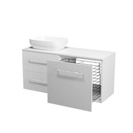 Nábytkový set Cersanit Larga 100, skříňka 60 pod desku bílá matná, skříňka 40 pod desku s košem na prádlo bílá matná, deska 100 horní bílá matná, umyvadlo Moduo 50 na desku oválné bílé, výpust umyvadlová bílá