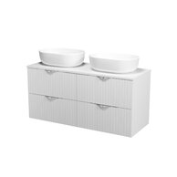 Nábytkový set Cersanit Tirso 120, skříňka 60 pod desku bílá matná 2x, deska 120 horní bílá matná, umyvadlo Moduo 50 na desku oválné bílé 2x, výpust umyvadlová bílá 2x