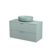 Nábytkový set Cersanit Tirso 100, skříňka 100 pod desku fjord, deska 100 horní fjord, umyvadlo Moduo 50 na desku oválné zelené matné, výpust umyvadlová zelená matná