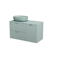 Nábytkový set Cersanit Tirso 100, skříňka 60 pod desku fjord, skříňka 40 pod desku s dvířky fjord, deska 100 horní fjord, umyvadlo Moduo 50 na desku oválné zelené matné, výpust umyvadlová zelená matná