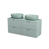 Nábytkový set Cersanit Tirso 120, skříňka 60 pod desku fjord 2x , deska 120 horní fjord, umyvadlo Moduo 50 na desku oválné zelené matné 2x, výpust umyvadlová zelená matná 2x