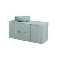 Nábytkový set Cersanit Tirso 120, skříňka 80 pod desku fjord, skříňka 40 pod desku s dvířky fjord, deska 120 horní fjord, umyvadlo Moduo 50 na desku oválné zelené matné, výpust umyvadlová zelená matná