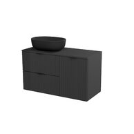 Nábytkový set Cersanit Tirso 100, skříňka 60 pod desku černá, skříňka 40 pod desku s dvířky černá, deska 100 horní černá, umyvadlo Moduo 50 na desku oválné antracitové, výpust umyvadlová antracitová