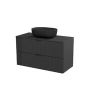 Nábytkový set Cersanit Tirso 100, skříňka 100 pod desku černá, deska 100 horní černá, umyvadlo Moduo 50 na desku oválné antracitové, výpust umyvadlová antracitová