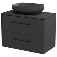 Nábytkový set Cersanit Larga 80, skříňka 80 pod desku antracitová, deska 80 horní černý mramor, umyvadlo Larga 50 na desku obdélníkové antracitové, úchytky černé