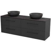 Nábytkový set Cersanit Larga 160, skříňka 80 pod desku antracitová 2x, deska 160 horní černý mramor, umyvadlo Larga 40 na desku kulaté antracitové 2x, úchytky černé