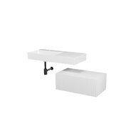 Skříňka Cersanit Kontra 80 pod desku bílá, deska 80 nábytková bílá, umyvadlo Kontra 100 závěsné s odkládací plochou vpravo, sifon Inverto černý hranatý, výpust umyvadlová bílá