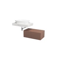 Skříňka Cersanit Kontra 80 pod desku marsala, deska 80 nábytková marsala, deska 80 pod umyvadlo bílý mramor, umyvadlo Kontra 60 na desku nepravidelné bílé matné, sfion Inverto chrom oválný, výpust umyvadlová bílá matná