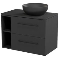Nábytkový set Cersanit Larga 80, skříňka 60 pod desku antracitová, skříňka 20 pod desku otevřená antracitová, deska 80 horní antracitová, umyvadlo Larga 40 na desku kulaté antracitové, úchytky černé