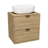 Nábytkový set Cersanit Atrato 60, skříňka 60 pod desku dub, deska 60 dub, umyvadlo Moduo 50 na desku oválné bílé