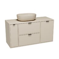 Nábytkový set Cersanit Atrato 120, skříňka 60 pod desku kašmír, skříňka 20 cargo pod desku kašmír, skříňka 40 s košem pod desku kašmír, deska 120 kašmír, umyvadlo Moduo 50 na desku oválné béžové