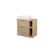 Skřííňka Cersanit City 60 pod desku dub, skříňka 20 pod desku otevřená dub, deska 80 horní dub, umyvadlo City 60 na desku obdélníkové bílé, úchytky chrom