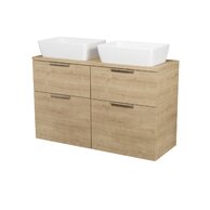 Nábytkový set Cersanit City 120, skříňka 60 pod desku dub 2x, deska 120 horní dub, umyvadlo City 50 na desku obdélníkové bílé 2x, úchytky chrom