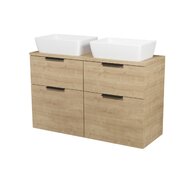 Nábytkový set Cersanit City 120, skříňka 60 pod desku dub 2x, deska 120 horní dub, umyvadlo City 50 na desku obdélníkové bílé 2x, úchytky černé