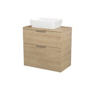 Nábytkový set Cersanit City 80, skříňka 80 pod desku dub, deska 80 horní dub, umyvadlo City 60 na desku obdélníkové bílé,úchytky chrom